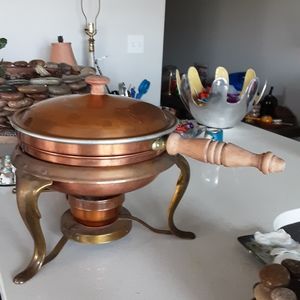 Mid-century Copper and Brass Chafing Dish, Warming Dish, Fondue Dish